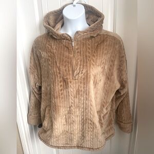 Aster Blu Half Zip Long Sleeve Sweater/Hoodie Tan Braided Plush Pile, Size 1X